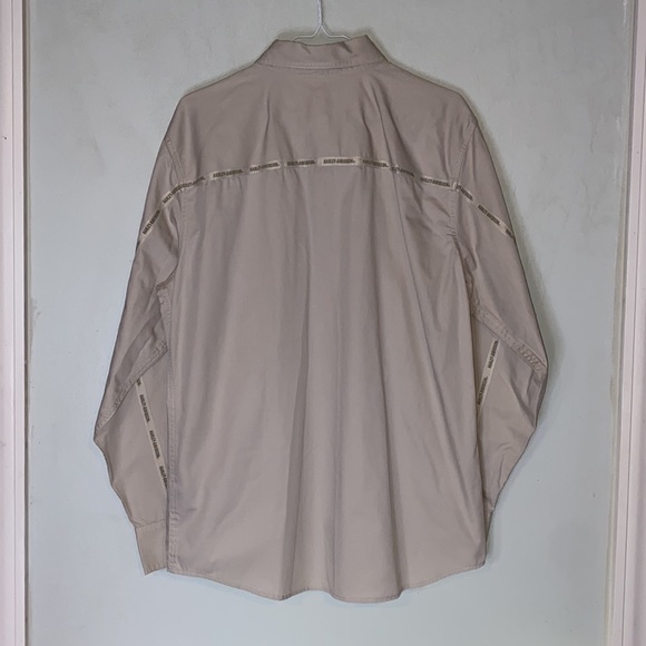 Harley Davidson Motorcycle Khaki Embroidered Long Sleeve Button Down Men Shirt M - Picture 6 of 15